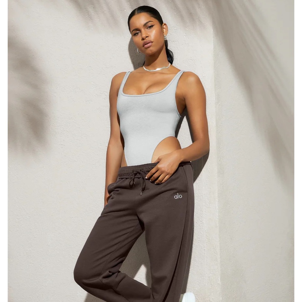 ALO yoga grey airbrush hot shot bodysuit